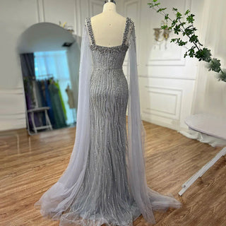 Arabic Luxury Beaded Mermaid Evening Dress with Cape Sleeves for Women Wedding Party 2024