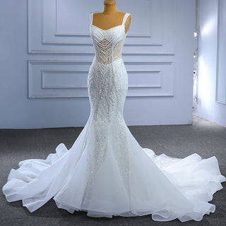 Chic Sequins Beaded Illusion Mermaid Wedding Dress for Women