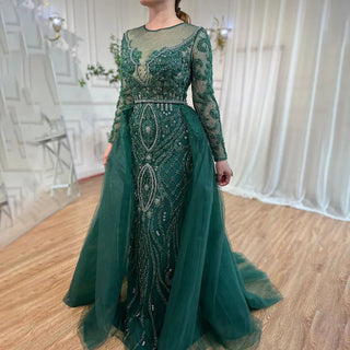 Nude Luxury Muslim Mermaid Evening Dress with Beaded Overskirt - Elegant Gown for Women's Party 2024