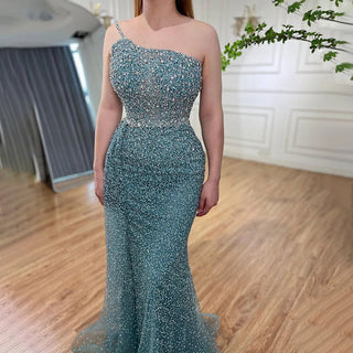 Turquoise Mermaid One Shoulder With Overskirt Beaded Evening Dresses Gowns: 2024 For Women Wedding Party