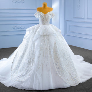 Luxury Off-Shoulder Sweetheart Pearl Ball Gown Wedding Dress