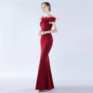 Satin Floor-Length Prom Dress with Boat Neck and Mermaid Skirt