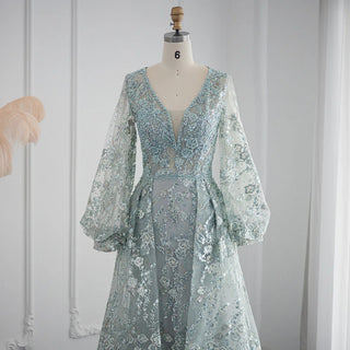 Luxury Crystal Mint Green Dubai Evening Dress: Elegant Gold Pink Muslim Formal Gowns for Women at Wedding Parties