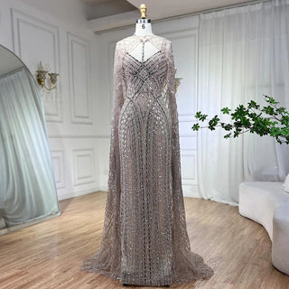 2024 Arabic Caramel Mermaid Long Cloak Beaded Dubai Luxury Evening Dress - Gown for Women's Wedding Party