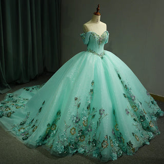 Shiny Off Shoulder Empire Ball Gown Quinceañera Dresses