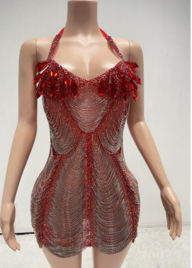 Dazzling Chainmail Mini Dress with Fringe Crystal Accents