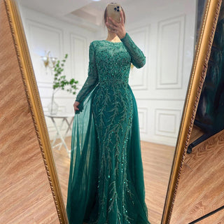 Green Elegant Muslim Mermaid Evening Dress 2024: Lace Beaded Luxury for Women's Wedding Party