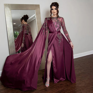 Grape Elegance: 2024 Luxury Evening Dress with High Split in Satin for Women at Parties