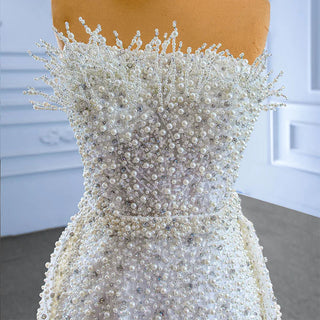 Heavily Beaded Pearls Mermaid Wedding Gown with Train