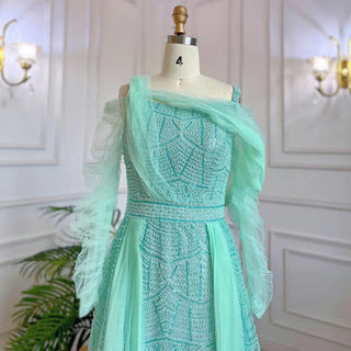 Muslim Mint Over Skirt A-Line Beaded Luxury Dubai Long Evening Dress - Women's Wedding Party Gown 2024