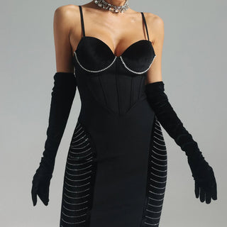 Spring Fashion Black Spaghetti Strap Rhinestone Bandage Evening Dress - Sexy Elegant Party Dress for Women