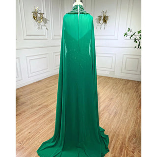 Ships in 1 to 3 Days - Green Elegant Mermaid Luxury Evening Gown 2024 with High Split and Cape Sleeves - Perfect for Women's Parties