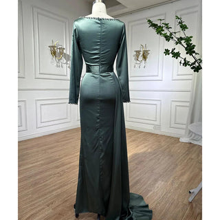 Ships in 1 to 3 Days - Turquoise Mermaid High Split Evening Dress: 2024 Overskirt Beaded Crystal Gown for Women's Party