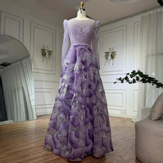 2025 Customized Muslim Elegant Lilac Beaded A-Line Evening Gown for Formal Occasions