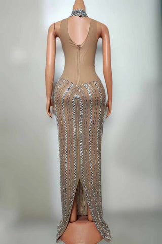 Glamorous Rhinestone Sheer Evening Gown