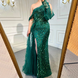 Turquoise Mermaid Overskirt Evening Dresses Gowns 2022 - Luxury Beaded Elegance for Women's Party