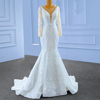 Elegant Embroidered Long Sleeve Mermaid Wedding Gown