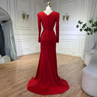 Arabic Red Mermaid Dresses for Women, Elegant Tassel, Beaded, Luxury, Dubai Evening Gowns, Wedding Party