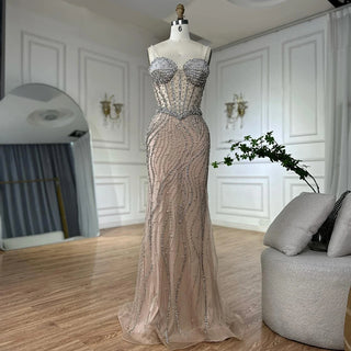 Elegant Spaghetti Strap Pearl Beaded Mermaid Evening Gown for Formal Occasion