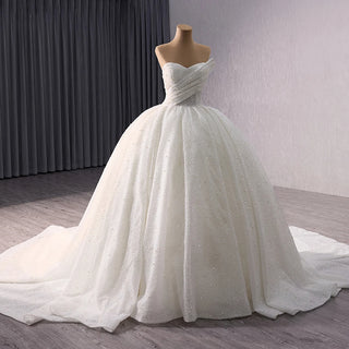 Luxury Sweetheart Full Of Pearls Puffy Ball Gown Wedding Dresses