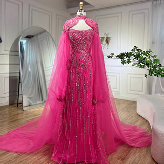 Dubai Caramel Dream: 2024 Mermaid Long Cloak Beaded Pearls Luxury Evening Gown - Dress for Women's Wedding Party