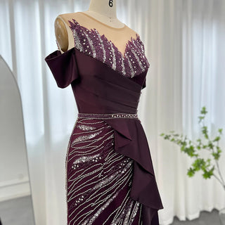 Luxury Burgundy Mermaid Dubai Evening Dress: Elegant Long Formal Gown for Women's Wedding Guest Party Arabic