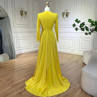 Luxury Dubai Arabic Yellow Mermaid Elegant Tassel Beaded Evening Dresses Gowns For Women Wedding Party 2024