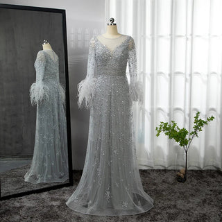 Dubai Elegant Nude Luxury 2024 Beaded Feathers Long Formal Occasion Evening Dress: For Women's Wedding