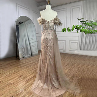 Arabic Dubai Nude Mermaid Evening Gown 2024: Boat Neck, Beaded Tassel Luxury for Women's Wedding Party