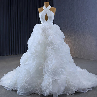 Elegant Halter Ruffle Wedding Bridal Dress for Women