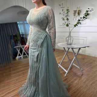 Ready to Ship - Turquoise Treasure: Beaded Mermaid Elegance from Dubai Designer 2024