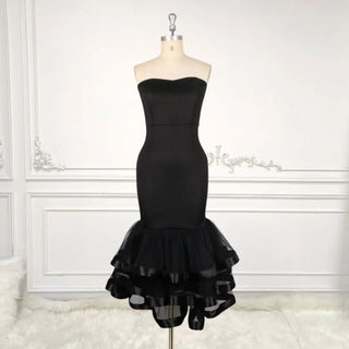 Elegant 2024 Black Sleeveless Bandage Dress with Shoulder Fold and Ruffle Hem