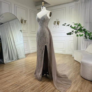 Mermaid Spaghetti Strap Luxury Beaded Split Evening Dresses Gowns For Women Party Prom Dresses 2024