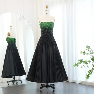 2024 Arabic Black Green Mermaid Strapless Ankle-Length Beaded Luxury Evening Dress - Gown for Women's Wedding Party