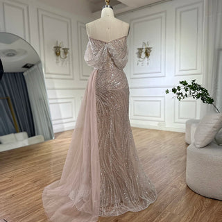 2025 Customized Arabic Nude Mermaid Evening Gown with Beaded Detailing and High Split