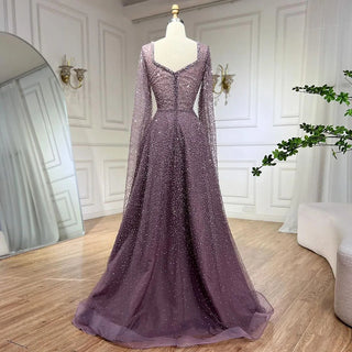 Ships in 1 to 3 Days - Arabic Luxury Purple Mermaid Evening Dress 2024 with Strapless Design, Beaded Elegance - Ideal for Women's Wedding Party