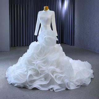 Soft Satin Ruffle Lace-Up Mermaid Wedding Dress for Women