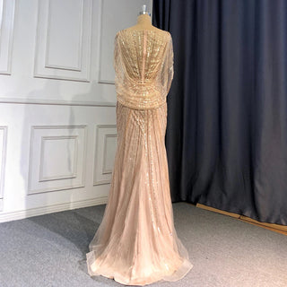 Luxury Gold Mermaid Evening Dress with Beaded Sparkle - Elegant Women's Party Gown 2024