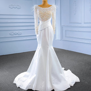 Elegant Long Sleeve Feather Mermaid Wedding Dress