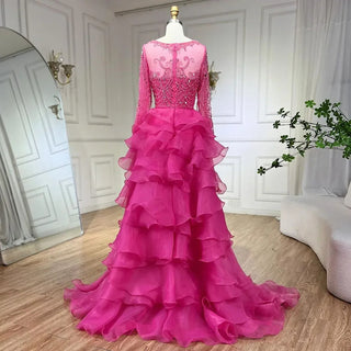 Ships in 1 to 3 Days - Fuchsia Mermaid Over Skirt Beaded Luxury Dubai Long Evening Dresses: Gowns for Women's Wedding Party 2024