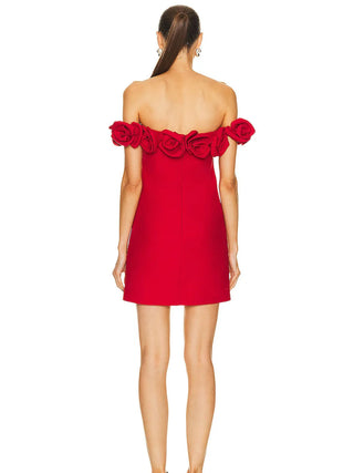 Sexy Strapless Red Mini Bandage Dress with 3D Flowers - Women's Night Club Party Dress