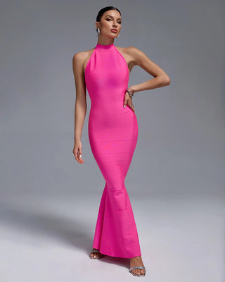 Elegant Summer 2024 Halter Backless Off-The-Shoulder Maxi Mermaid Bandage Evening Dress for Women