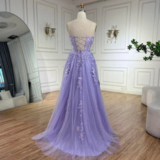 2024 Lilac Spaghetti Strap Lace-Up Back A-Line Appliques Feathers Prom Dress for Women Wedding Party