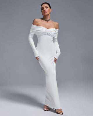 Elegant Off-The-Shoulder Long Sleeve Bodycon Evening Dress - Para Mujeres