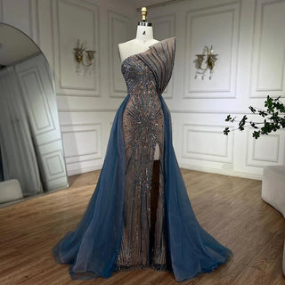 Blue High Split With Overskirt Mermaid Luxury Beaded Dubai Evening Dress: 2024 for Women's Wedding Party