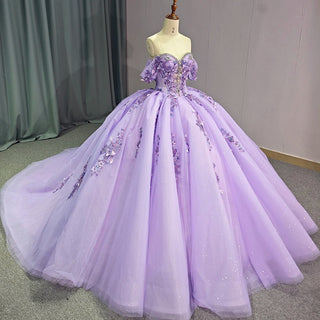 Luxury Rhinestone Lilac Long Tail Evening Gown