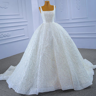 Crystal Square Collar Sequins Beaded Ball Gown Wedding Dresses