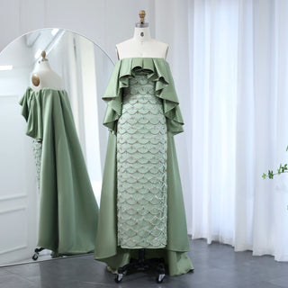 Ships in 1 to 3 Days - Luxury Dubai Arabia Sage Green Evening Dresses Gowns With Cape Beaded Women Wedding Party Dress 2024