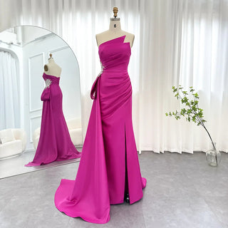 Elegant Fuchsia Mermaid Evening Dresses with Overskirt and Side Slit 2024