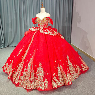 Shiny Red Sweetheart Lace Embroidery Quinceañera Party Gown